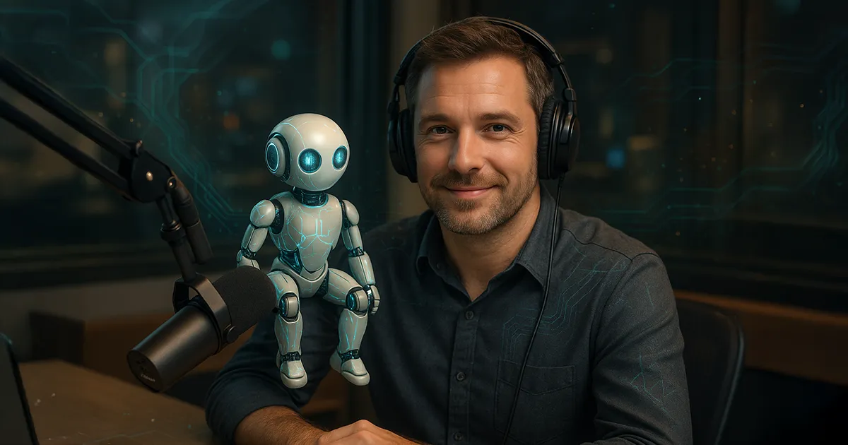 Moderator mit KI Roboter